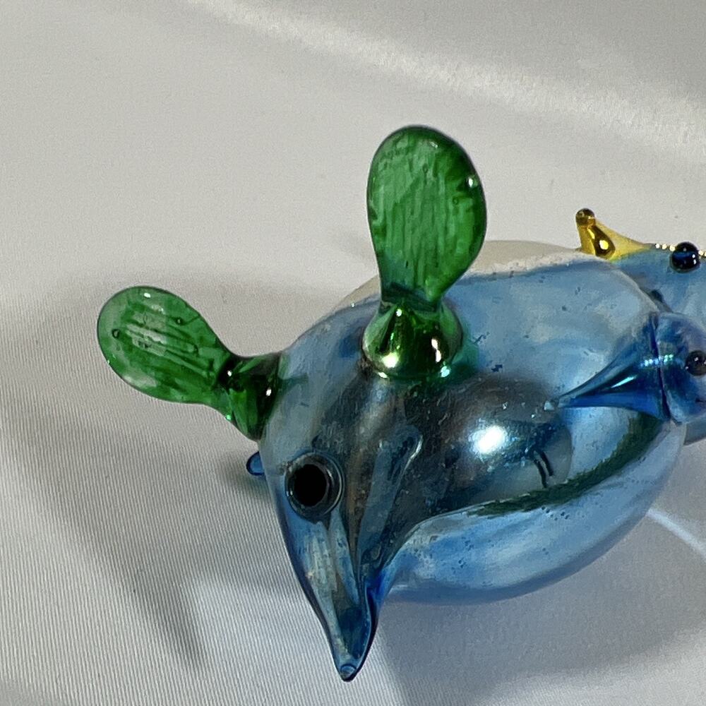 Vintage Hand Blown Art Glass Penguin Figurine Ornament Blue Green Glossy 4.5” - Picture 8 of 9